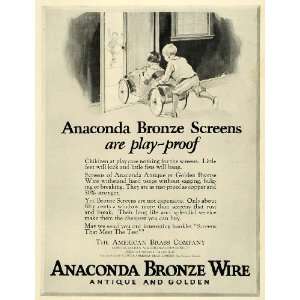 1925 Ad Screens Children Playing Antique Golden Anaconda Bronze Wire 
