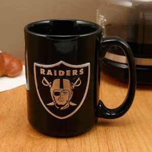 Oakland Raiders Pewter Logo Black Ceramic 15 oz. Coffee Mug  