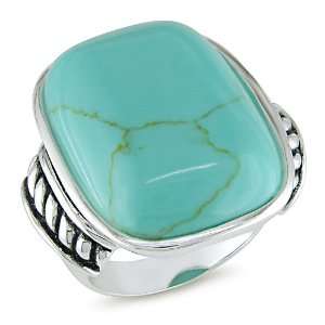    27x20 mm Rectangular Turquoise Stone Ring in Silver Jewelry