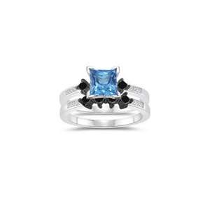 Cts Black & White Diamond, 0.92 Cts Swiss Blue Topaz Matching Ring Set 