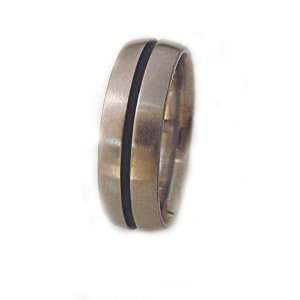  Titanium Ring Domed Black Round Groove. Ring #14 