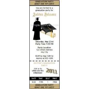  Gold & Black Grad & Cap Graduation Party Ticket Invitation 