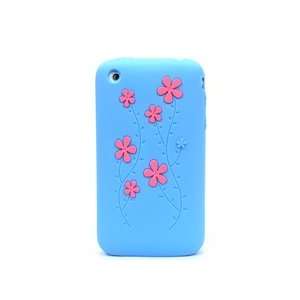  iPhone flower silicone skin case cover 3g 3gs BLUE 
