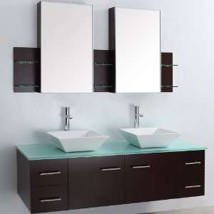 Bianca 60 Double Bathroom Vanity   Iron Wood with Green Glass Counter 