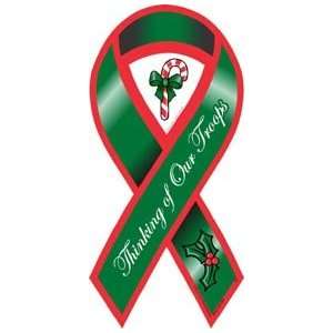    Thinking Of our Troops Green Holiday Ribbon Magnet Automotive
