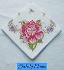 Vintage Pink Roses and Purple Flowers ladies hanky handkerchief
