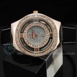 Rose gold Black Lady Crystal Fashion Dress Wrist Watch  