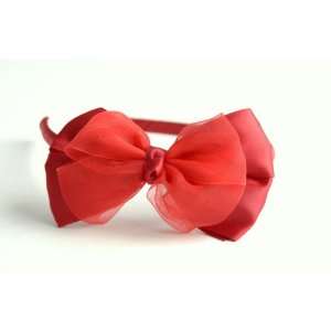  Cherry Red Satin Tulle Bow Headband Beauty