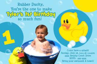 RUBBER DUCK DUCKY 1ST BIRTHDAY INVITATIONS  