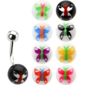    14 Gauge 8 Butterfly Ball Interchangeable Belly Ring Pack Jewelry