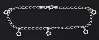 SILVER ITALIAN OVAL LINK WITH OPEN FLOWER CHARM ANKLET  