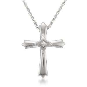 Sterling Silver Princess cut Diamond Accent Cross Pendant Necklace (I 