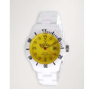  yellow plastic Stained Glass Plasteramic link bracelet watch