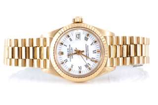 Original Rolex Ladies 18K Yellow Gold President White Roman Dial 