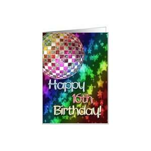 16th Birthday card with a rainbow of disco lights Card