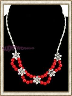 cc085 17 18 coral 6mm & tibet silver Necklace  