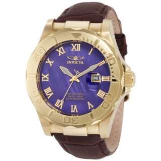 Invicta Mens 1711 Pro Diver Elegant Gold Tone Leather Watch 