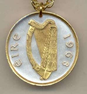 Gold & Silver Irish Penny Harp Plain Edge Necklace  