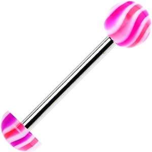  Wavy White Pink Half Ball Barbell Tongue Ring Jewelry