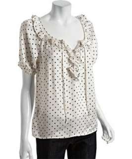 Joie off white polka dot silk Simonie B ruffle trim blouse   