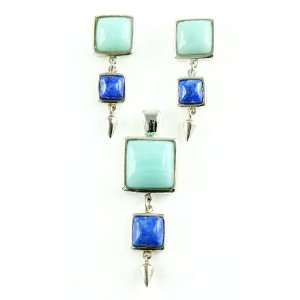  Sterling Silver Lapis and Blue Quartz Earrings/Pendant Set 