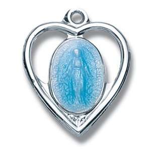  Sterling Silver Blue Enameled Open Heart with Miraculous 