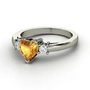   Spark My Heart Ring, Heart Citrine Platinum Ring with Diamond Jewelry