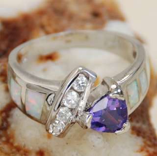 Fantastic Amethyst White Fire Opal Gemstone Silver Ring Size 7 (R242 