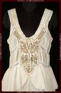   Cotton Embroidered Embellished Lace Corset Tank Top Medium M 6  