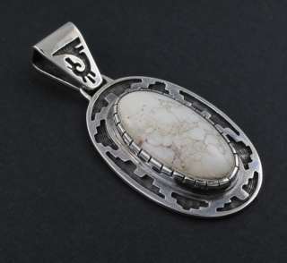 Oval White Buffalo Turquoise Sterling Silver Pendant  