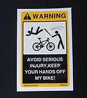 Warning vinyl signs for your Bicycle Mountain GT Road Bike danger 