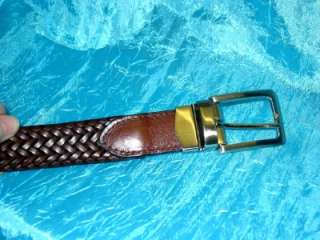 MENS USED BROWN WOVEN LEATHER BELT 42 / 44  
