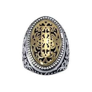    Sterling Silver & 18K Yellow Gold Filigree Shield Ring Jewelry