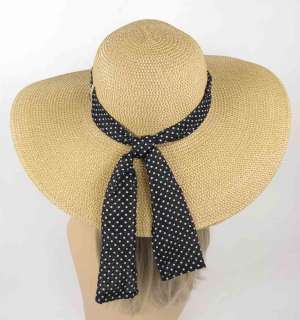   beach hat SUMMER SUN straw ribbon polka dot bow vacation shade  