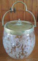   Victorian Satin Etched Glass CRACKER BISCUIT JAR Flowers & Bows  