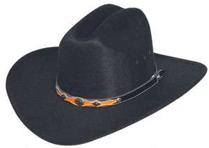 Black Cowboy Hat with Brown Concho Band   Sized    