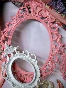 Vintage Shabby Cottage Chic Paris Pink & White Ornate Picture Frames 