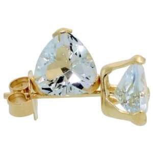  14k Gold 5mm Trilliant Aquamarine Stud Earrings Jewelry