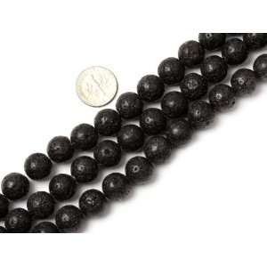  12mm round gemstone black lava rock beads strand 15 