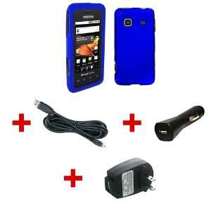  BLUE Rubber Cover Case For SAMSUNG PREVAIL + Micro USB 