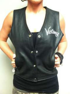 New Womens Victory Black Motorcycle GUARDIAN Leather Vest ** Vegas 