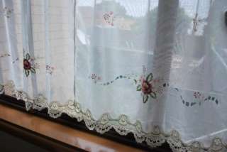 Pink Rose Embroidery Lace Sheer Cafe Kitchen Curtains  