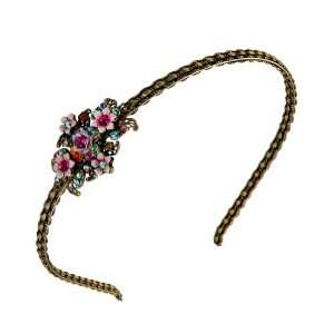 Michal Negrin Feminine Tiara Adorned with Pink Hand Painted Flowers 
