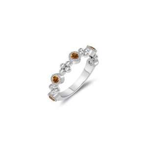  0.20 Cts Citrine Five Stone Wedding Band in 14K White Gold 