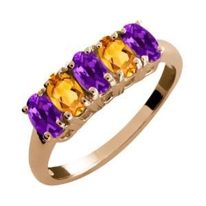   Ct Oval Purple Amethyst and Yellow Citrine 18k Rose Gold Ring Jewelry