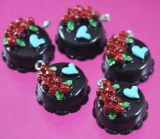 5pcs Lucite Dark Chocolate Icing Cherry Heart Deco Cake Charm  