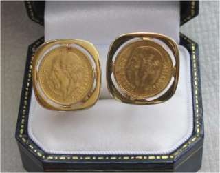 GOLD CUFFLINKS MEXICO 2 PESO COIN, COINS 1945, 22K  