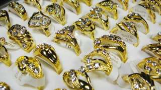 wholesale lots 30pcs pretty CZ Crystal GOLD plated ring jewelry new 
