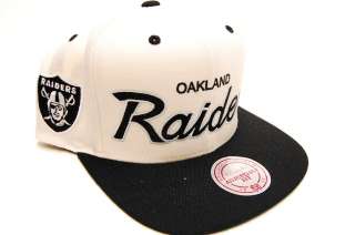 Oakland Raiders Off White Script M&N Mitchell and Ness Snapback Mens 