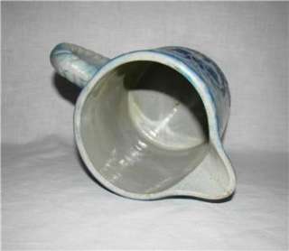   WHITE Stoneware CHERRY BLOSSOM PITCHER Salt Glaze Spongeware  